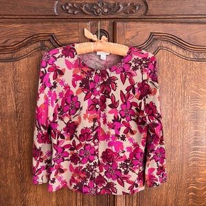 Garnet Hill Cropped Cardigan Floral Motif Hot Pink M